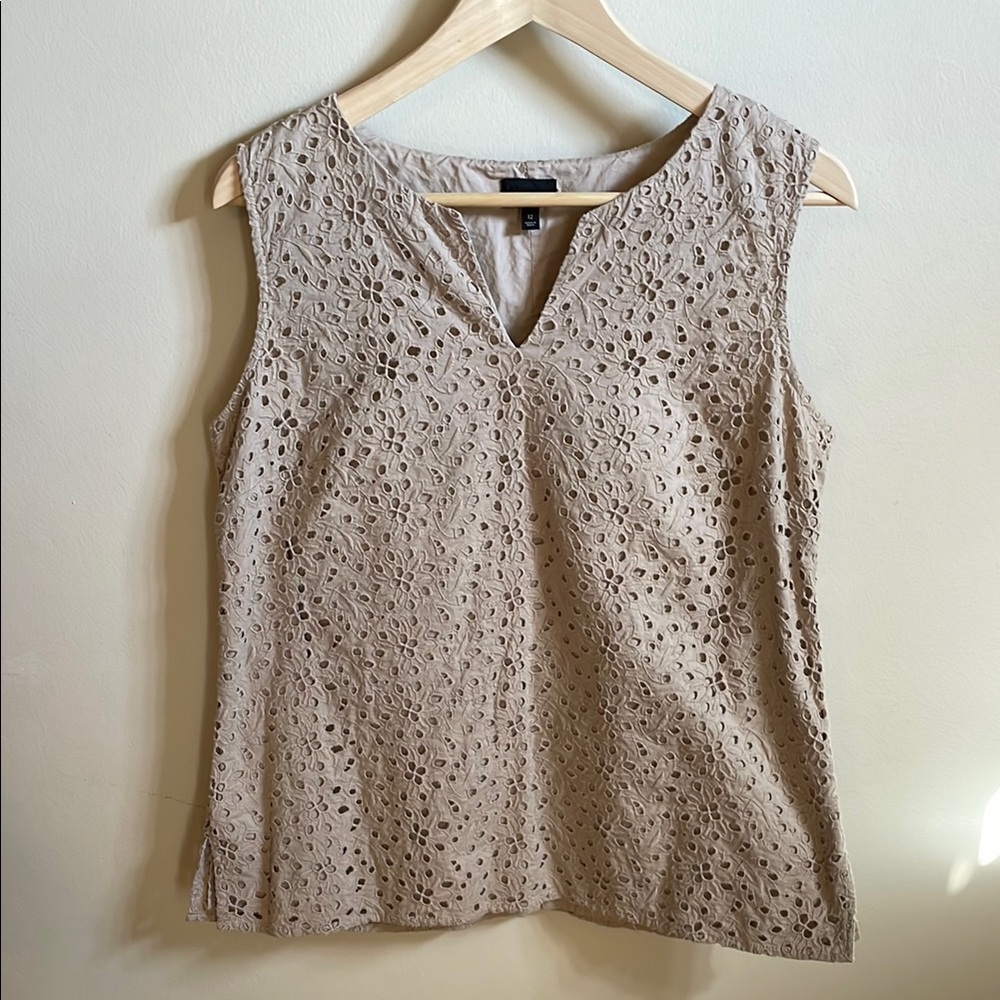 Talbots Tan Sleeveless Blouse with Eyelet Design